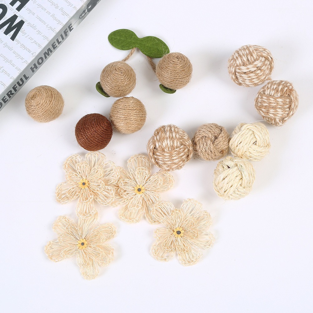 手工编织宠物玩具球配件猫狗玩具球半成品圣诞装饰用品黄剑麻球