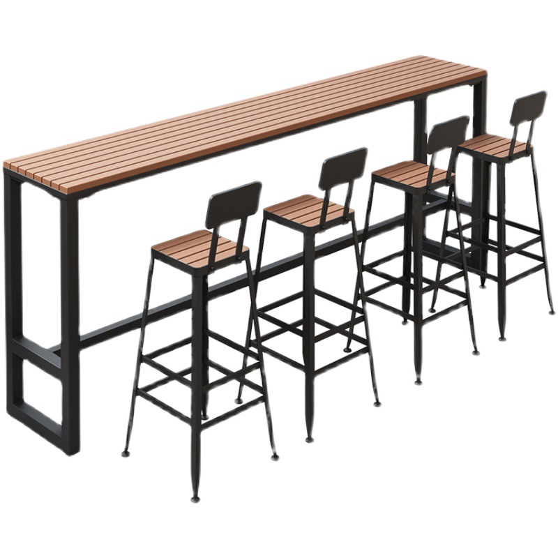 Star Terrace Bar counter table and chair set, coffee shop outdoor anti-corrosion and sun protection high leg narrow table, outdoor balcony wall long table Item Picture