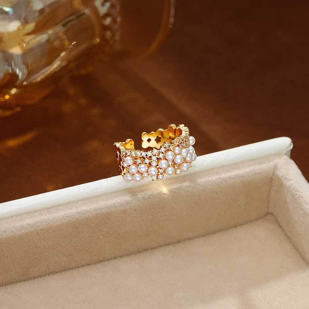 Hyacinth moda full circonitas perlas francés premium sentido anillo abierto mujer influencers explosivo estilo ligero extravagancia strass multiplos anillos