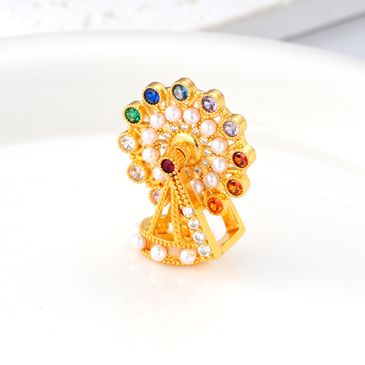 Colorful zircon Ferris wheel pendant, copper-plated with real gold for color retention and high-end feel, DIY jewelry and necklace clasp details Picture