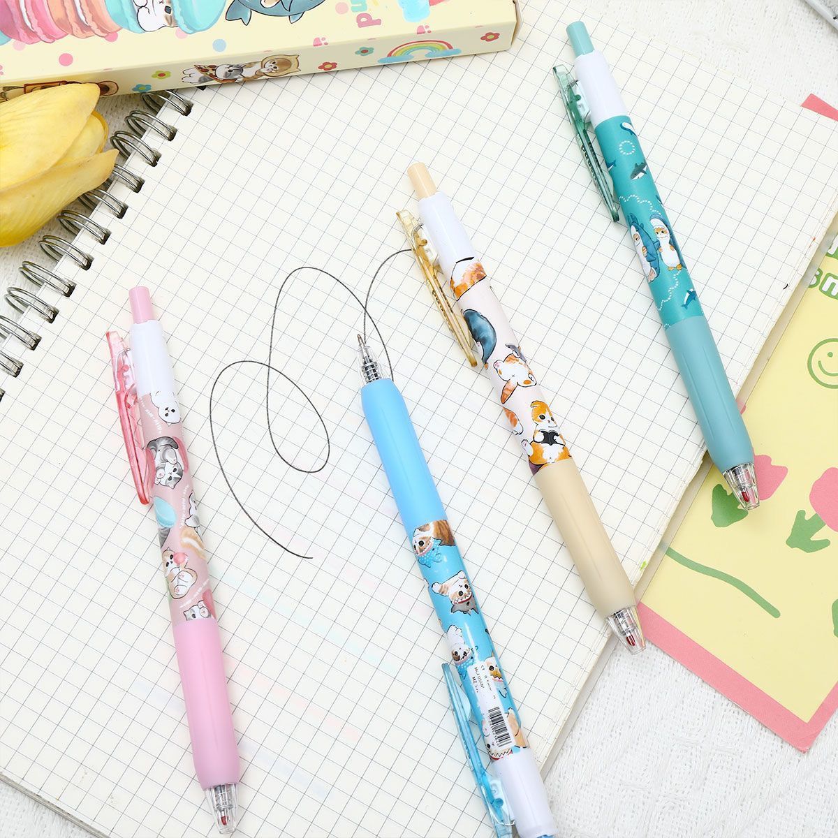 High-appearance-level cute shark cat quick-drying gel pen Press student black pen Japanese-style cartoon problem-solving and burden reduction pen Application Scenario