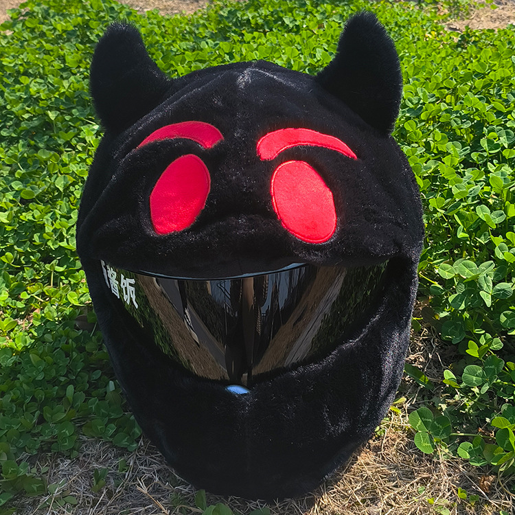 Amazon's best-selling plush helmet, stylish hood, motorcycle riding head cover, decorative item, devil electric motorcycle Specification image