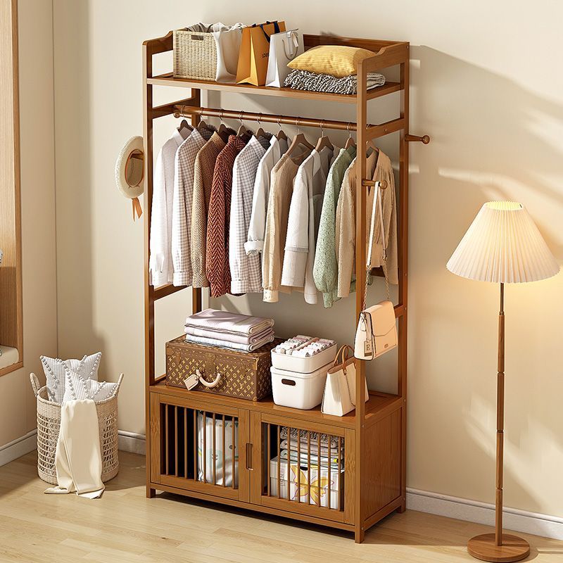 Wooden clothes hanger cabinet, mirror clothes hanger, movable bedside storage rack details Picture
