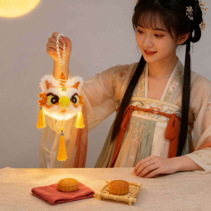 成品中秋节国风醒狮灯笼非遗手工手提扭扭棒醒狮儿童手持发光花灯