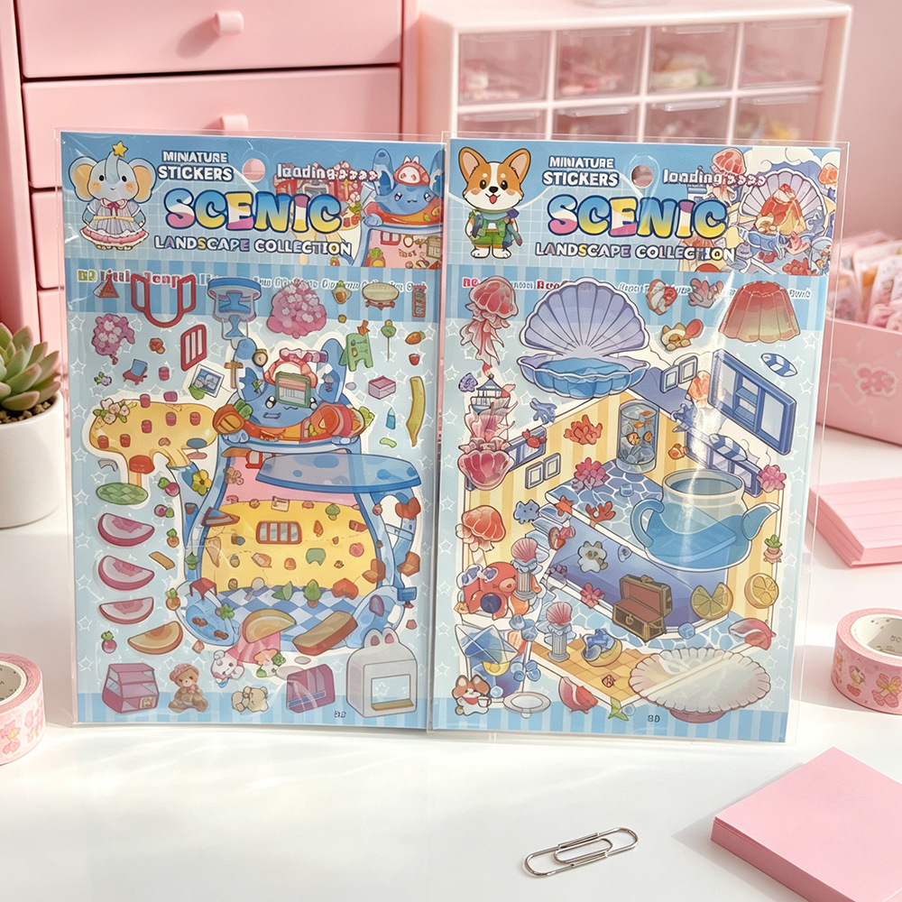 New 3D miniature scene stickers, children's handmade landscape stickers, creative planner stickers, stress-relieving stickers (English version) Application Scenario
