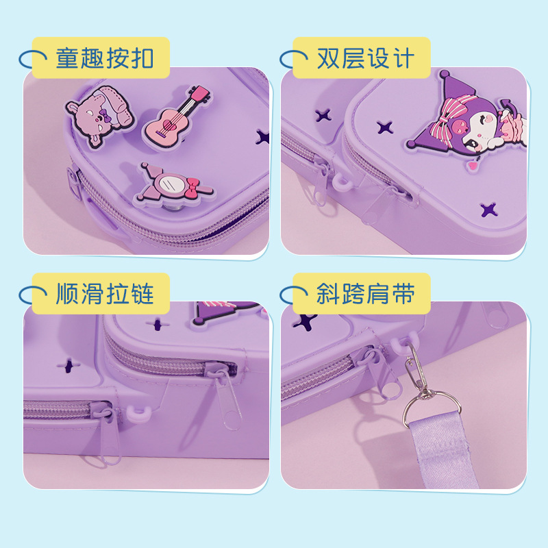 New DIY perforated silicone schoolbag and pen case, fashionable single-shoulder crossbody bag, multi-functional double-layer large-capacity stationery box Application Scenario