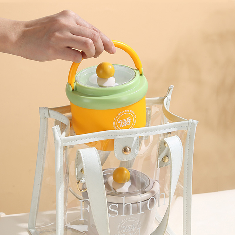 304 stainless steel portable milk cup with handle, covered spoon, breakfast cup, oat cup for students and office workers Specification image