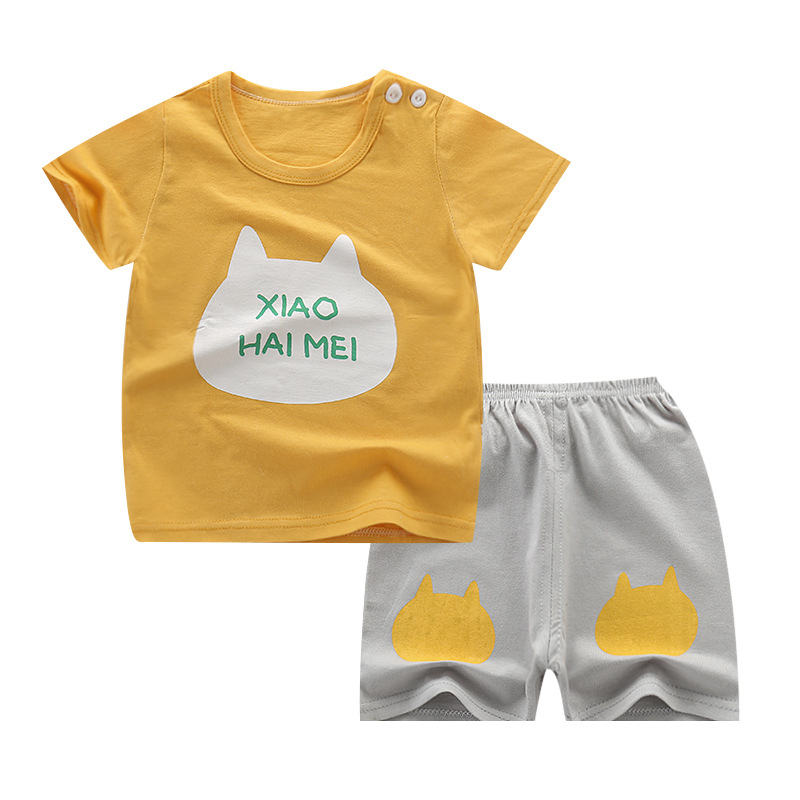 Summer new children's short-sleeved shirt and shorts set, pure cotton export children's clothing, cross-border girls' T-shirt set, one-piece consignment Item Picture