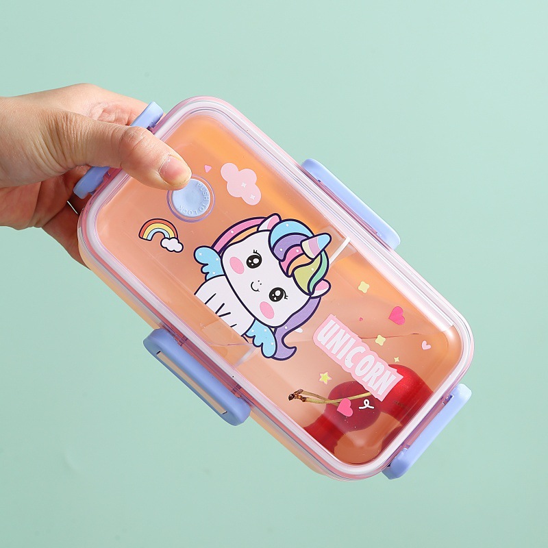 Plastic compartment-sealed lunch boxes, children and students with spoons and forks, office workers' lunch boxes, microwave-safe cross-border preservation boxes details Picture