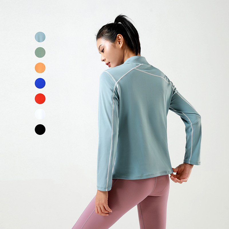 秋冬女运动瑜伽服外套修身半拉链速干健身服显瘦户外跑步上衣队服细节图