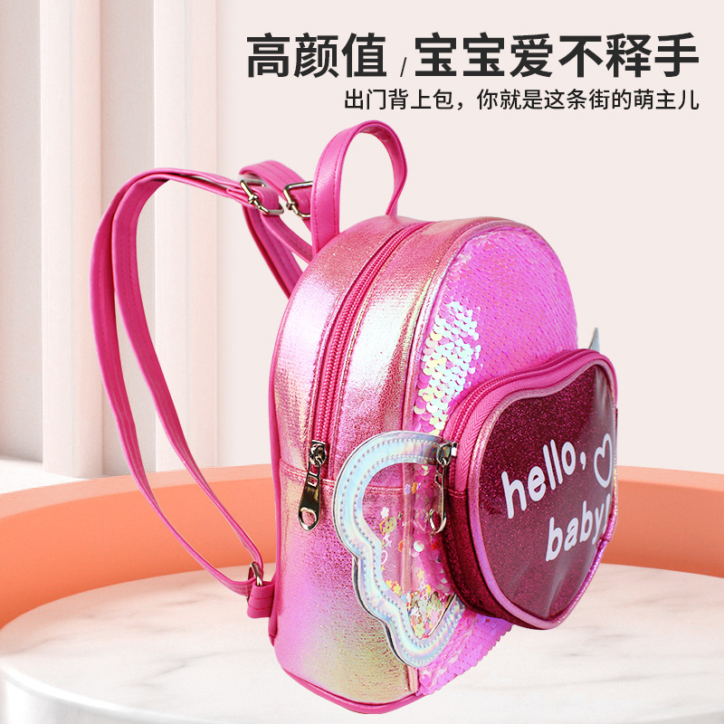 大尾猫新款时尚亮片儿童包甜美翅膀双肩包女童卡通时尚公主小书包细节图