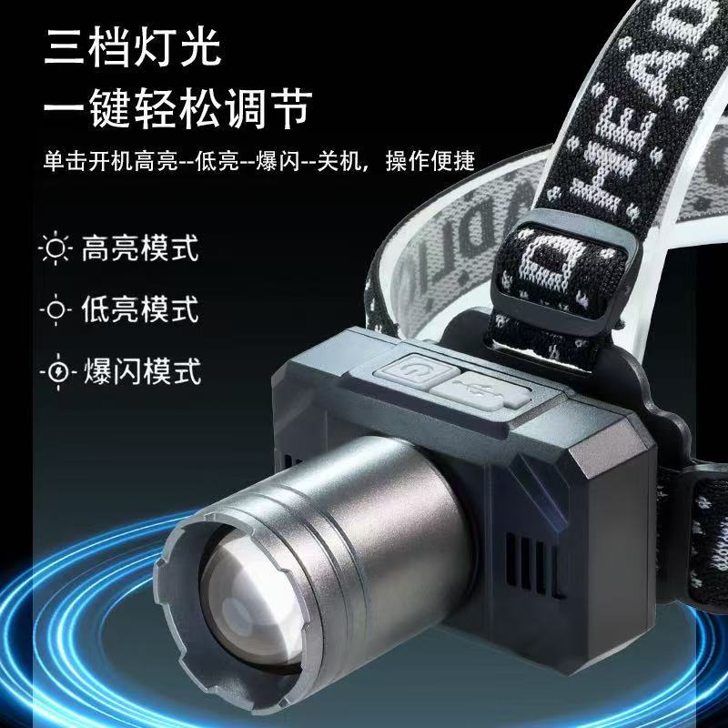 跨境新款伸缩LED白激光头灯户外头戴式多功能照明夜骑夜钓登山灯