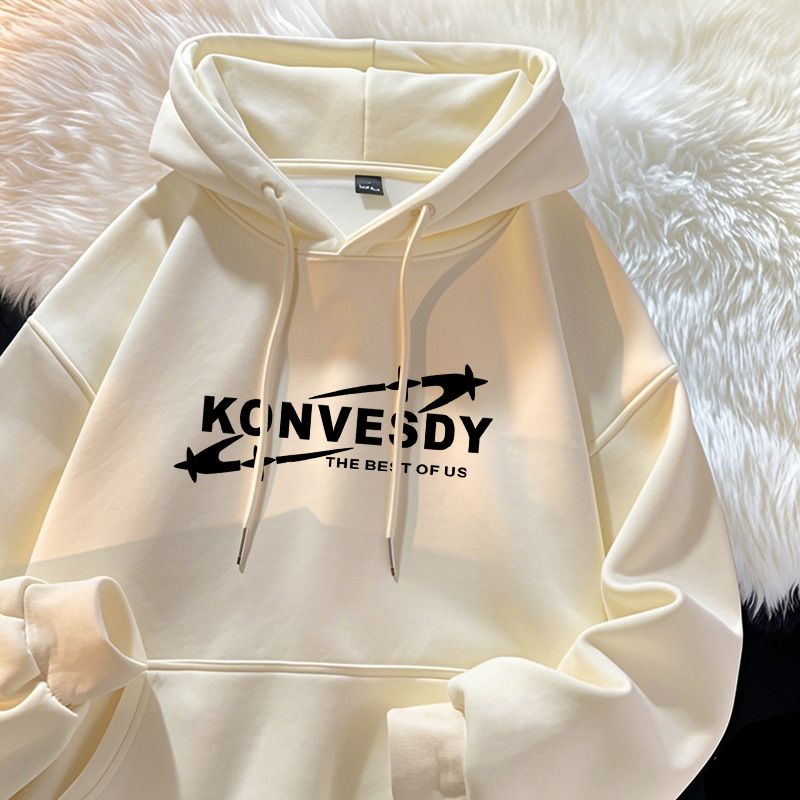 加绒加厚连帽卫衣男款秋冬季美式重磅休闲潮青年宽松上衣女运动服