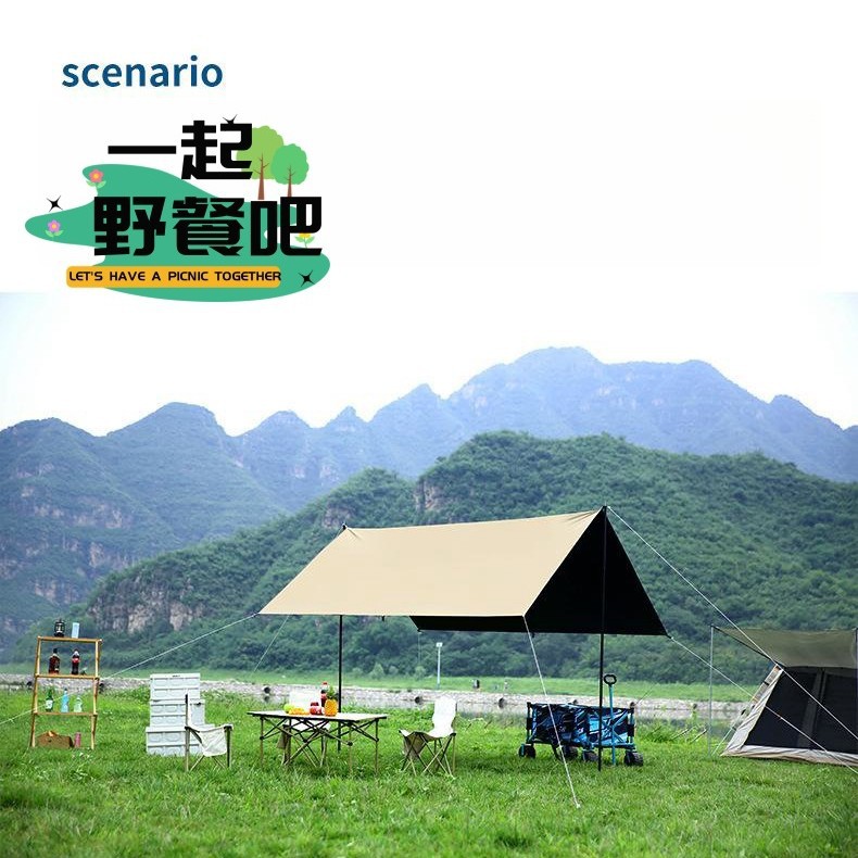 户外露营天幕野餐方形遮阳黑胶加厚防晒涂层野营防雨遮阳棚防暴雨细节图