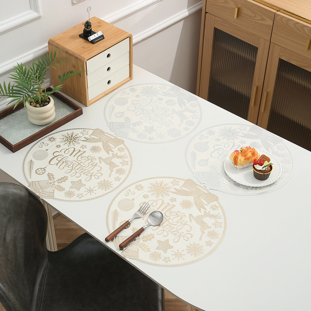跨境新款pvc烫金圣诞餐垫金银镂空防水隔热餐桌垫高级轻奢西餐垫