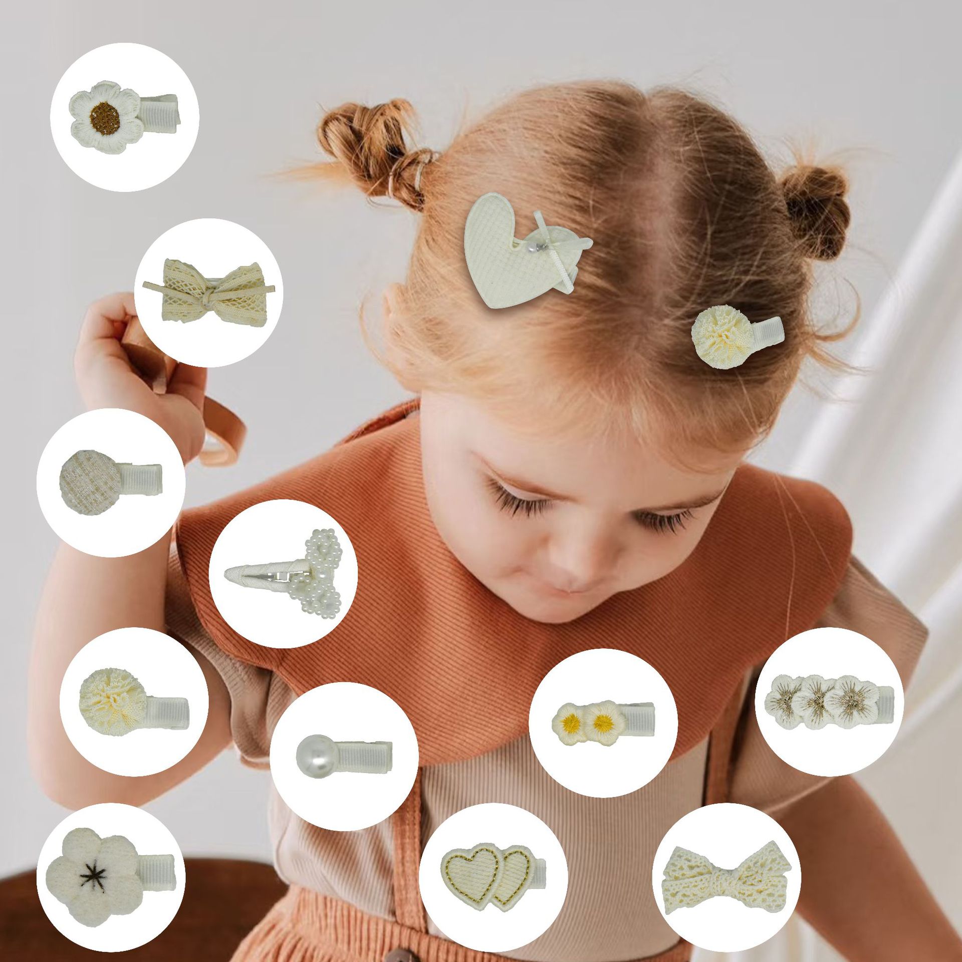 Nueva versión coreana paño milk color blanco clip de pelo para niños hecho a mano dulce arco lateral pelo roto clip de flequillo accesorios para el pelo Application Scenario