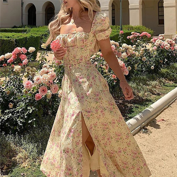 Spring 2026 new women's cross-border European, American and French style dress, figure-hugging backless floral split-cut halter dress details Picture