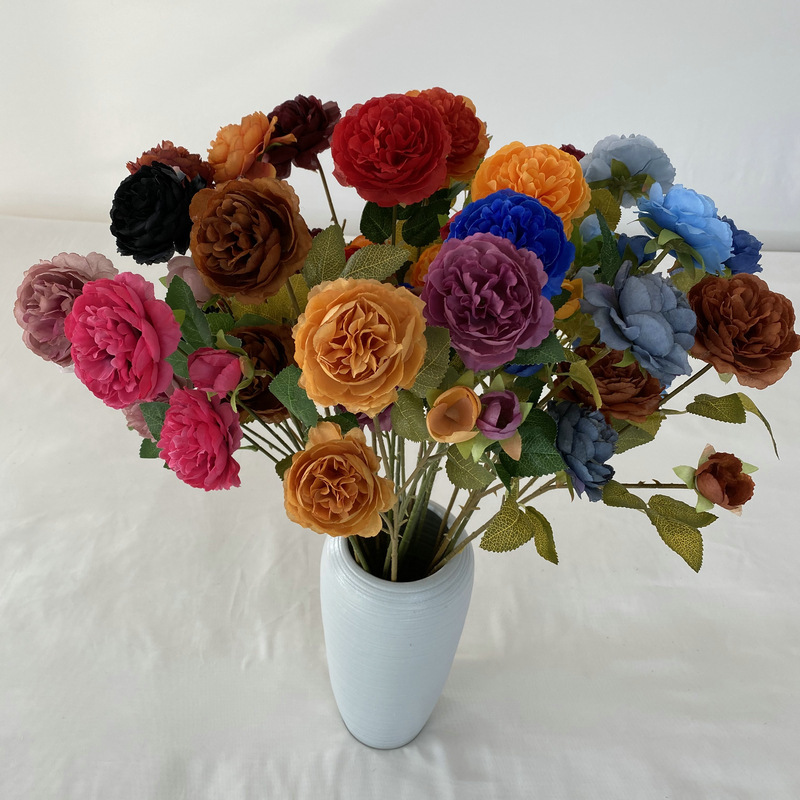 欧式仿真3头洋牡丹绢花婚庆家居装饰假花婚礼拱门布置仿真牡丹花