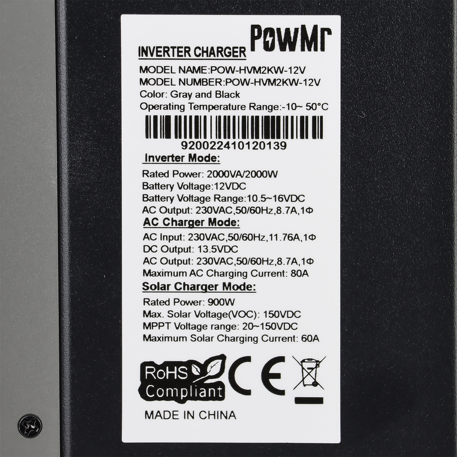 The PowMr2000W12V solar reverse control integrated machine and off-grid photovoltaic energy storage inverter integrated machine are selling well across borders Specification image