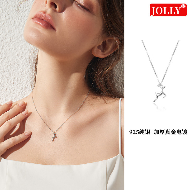 韩版通体s925纯银小鹿项链女镀厚真金森系一鹿有你锁骨链纯银项链