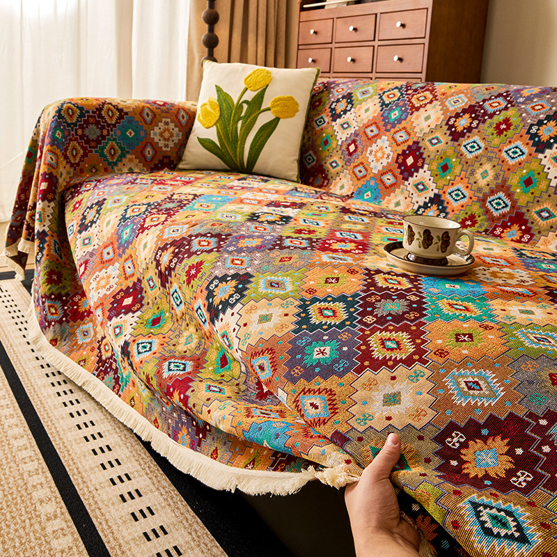加厚波西米亚风提花棉麻布艺沙发巾四季通用防猫抓民族风沙发盖布