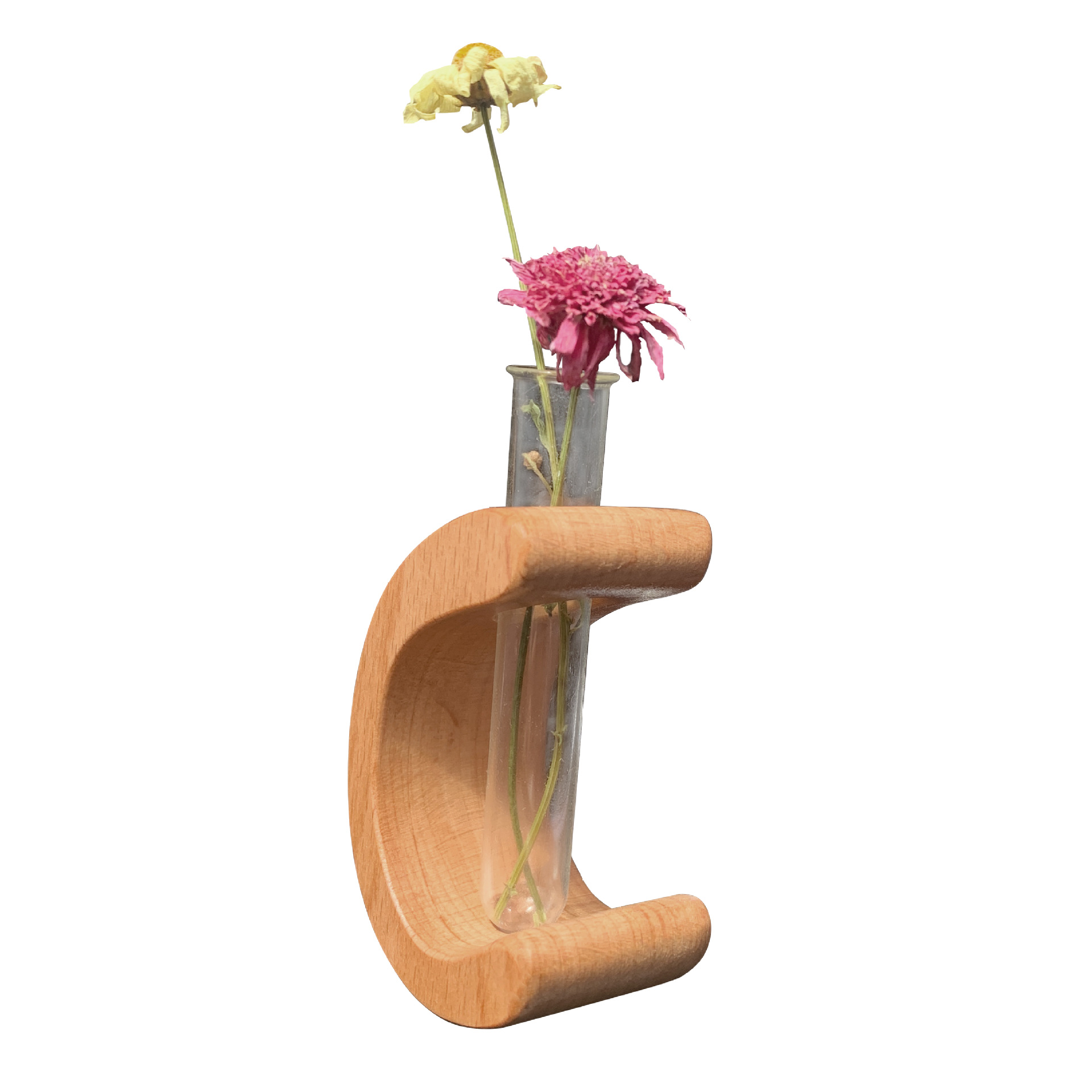 New solid wood C-shaped car flower arrangement, center console air outlet flower arrangement, hydroponic vase, artistic car decoration Item Picture