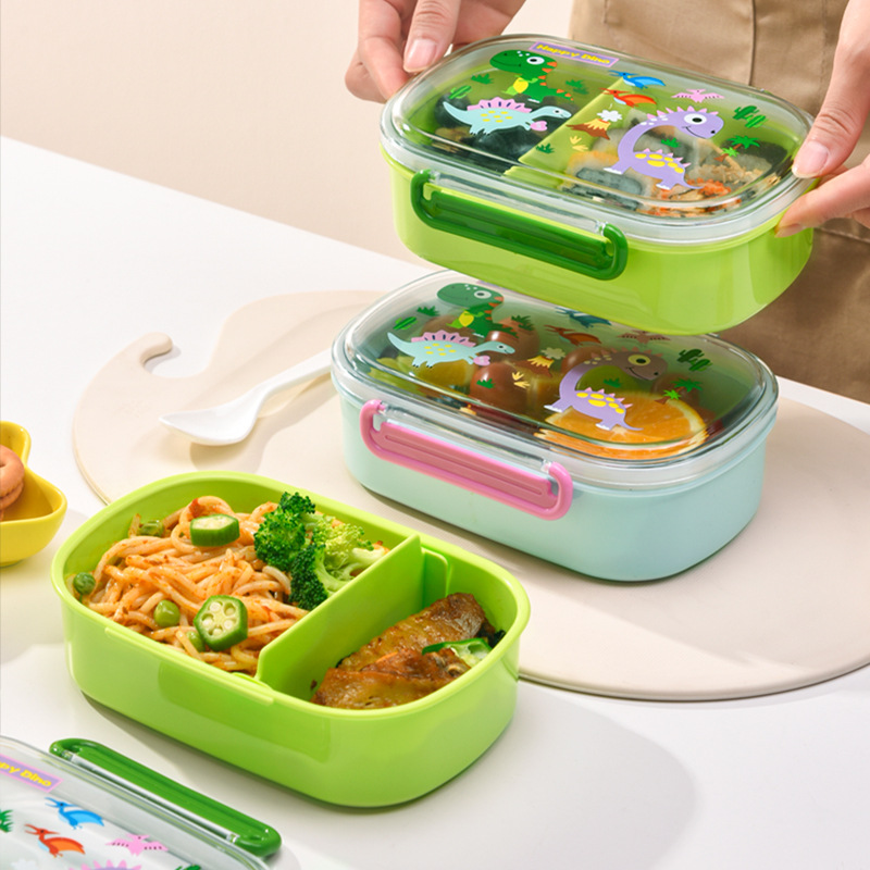 卡通小恐龙分格便当盒韩式保鲜盒密封外带水果盒午餐盒便携