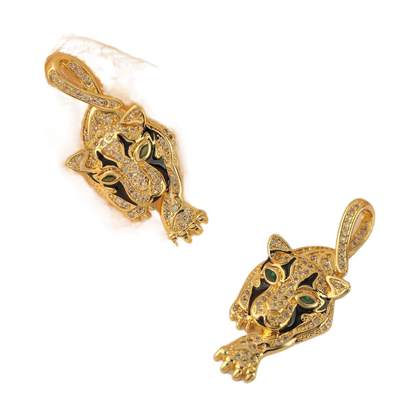European and American cross-border copper-plated real gold animal leopard head trendy hip-hop pendant necklace wholesale for women Item Picture