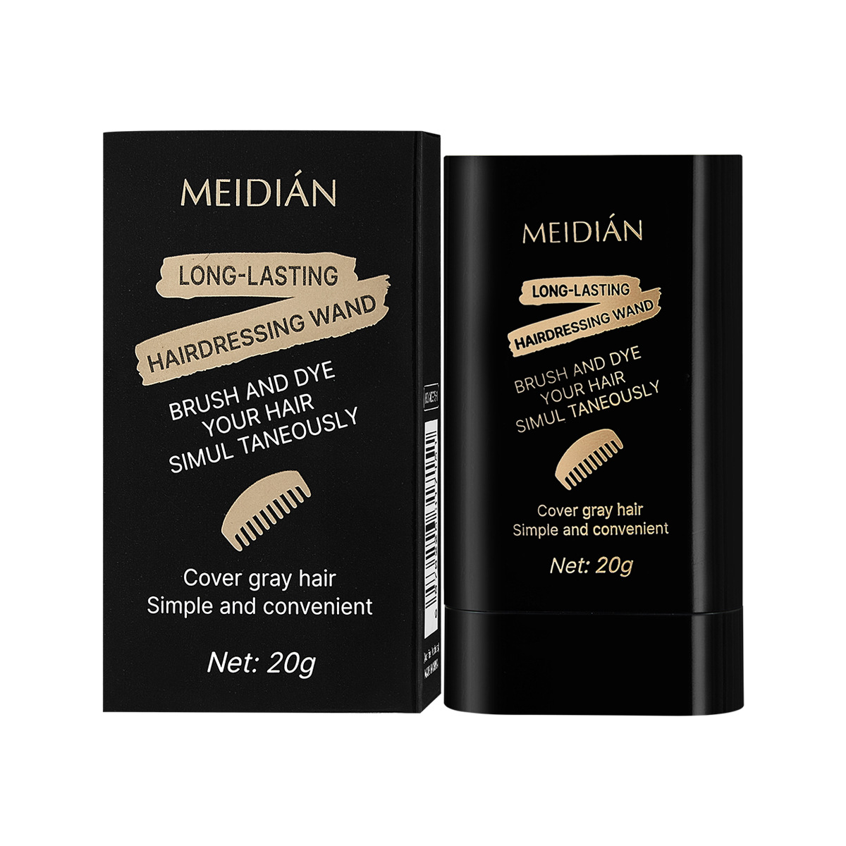 跨境专供MEIDIAN美发棒遮盖白发一次性短效补染剂黑发神器批发白底实物图