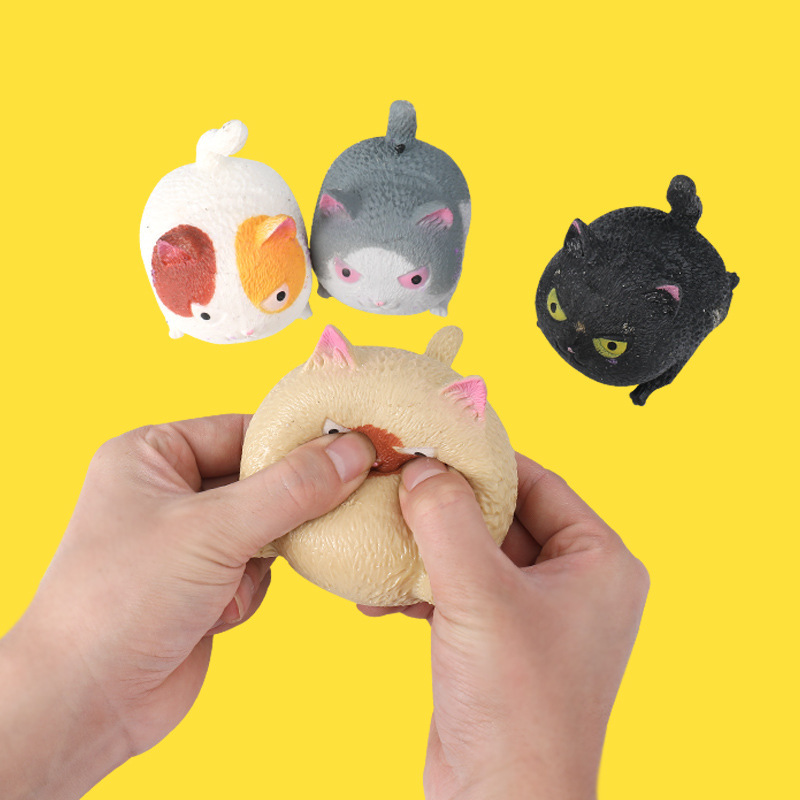 TPR soft rubber squeeze angry Cat creative stress-relieving Tofu Cat Venting Squeeze Fun venting ball stress-relieving children's toys Specification image