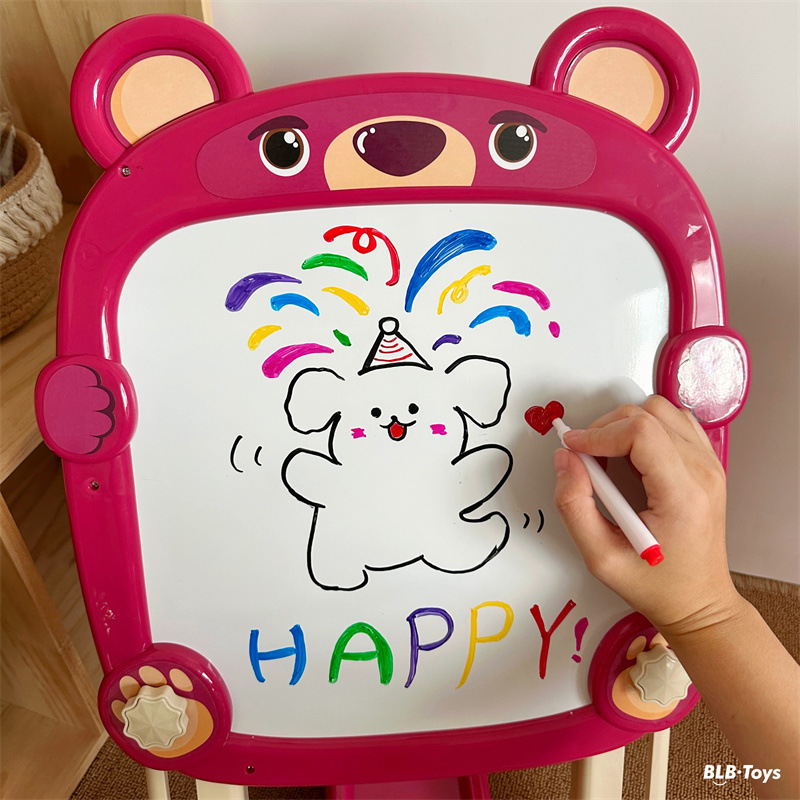 Children's foldable double-sided drawing board stand, multi-functional writing board, doodling whiteboard, blackboard, magnetic baby drawing set Specification image