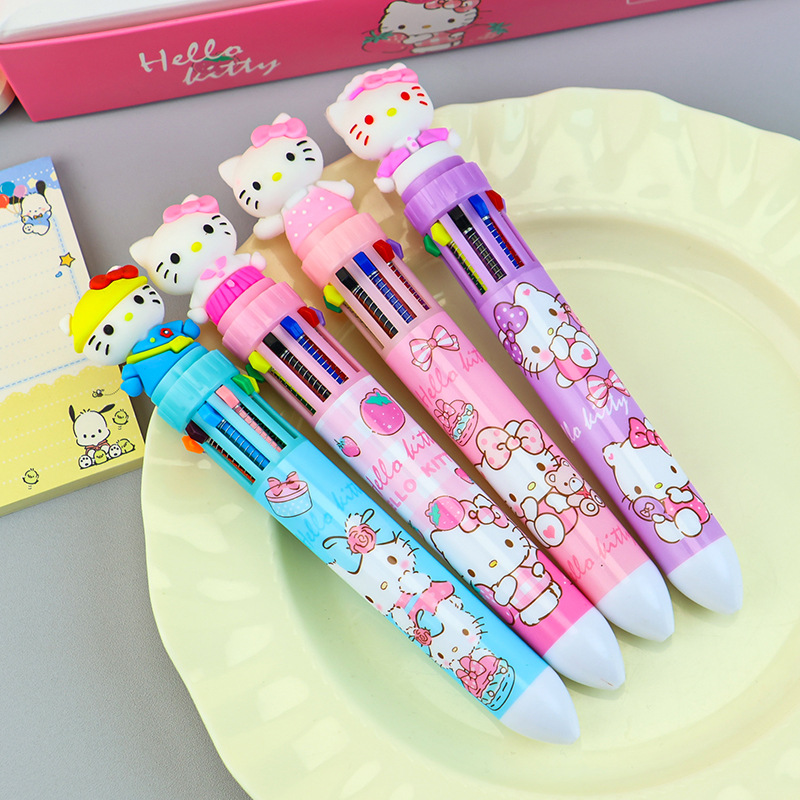 Cartoon KT Cat ten-color pen, pink girl heart ten-color Ballpoint pen, multi-color in-one, multi-functional student notebook pen details Picture