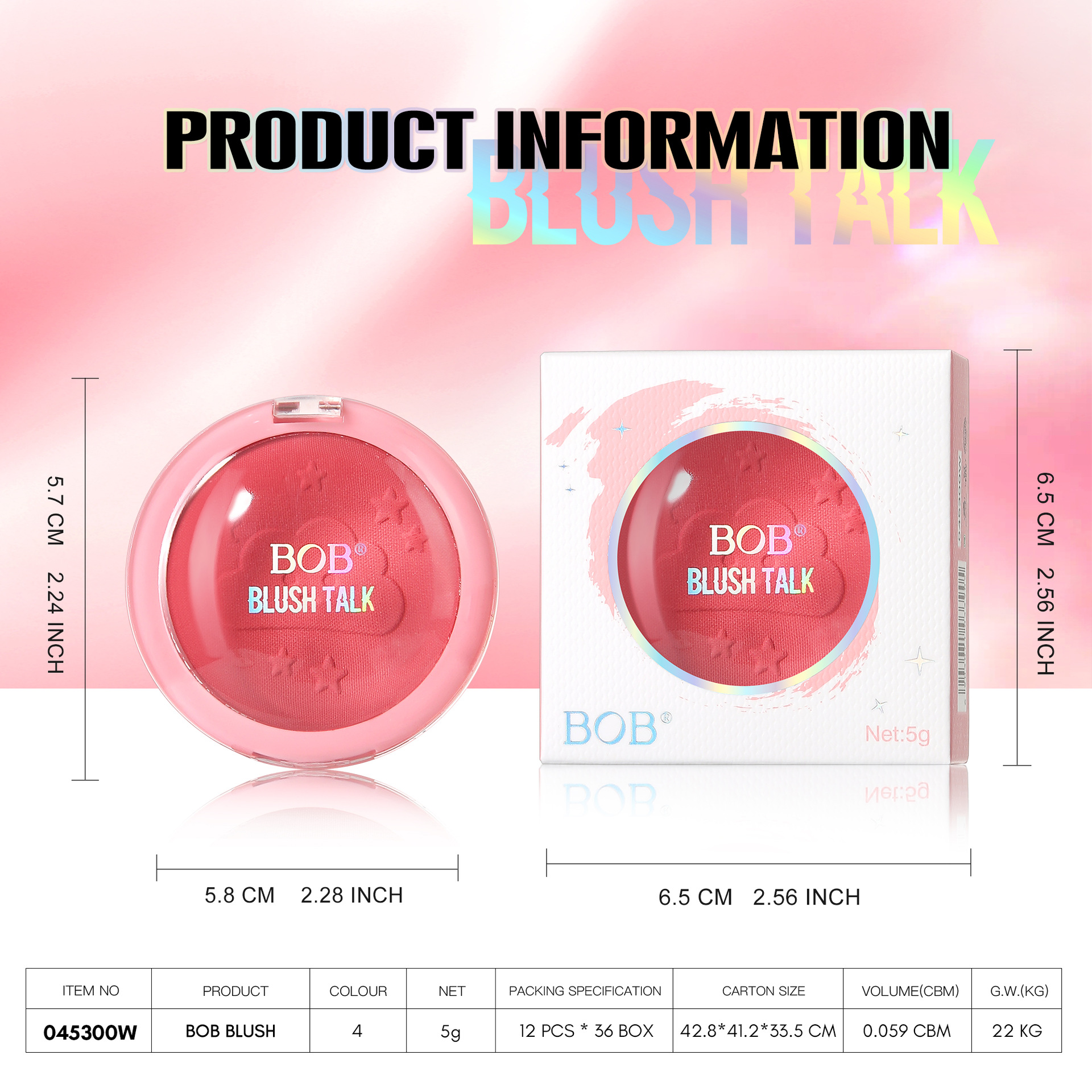 Cross-border bob Puffy, soft and misty blush, cheek color, pleasant atmosphere, matte and matte look, long-lasting makeup, girlish pink blush powder Item Picture