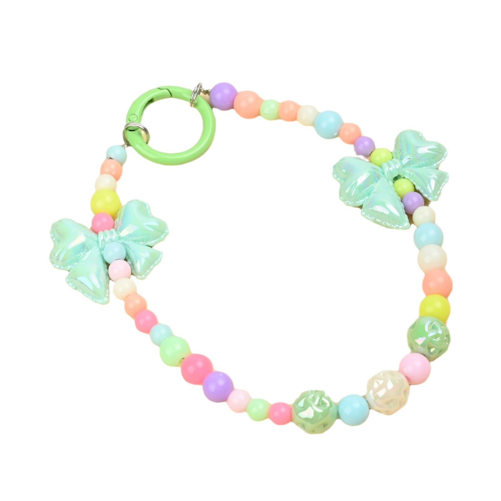 Wholesale of new colored candy-colored mobile phone chains, bows, beads, bag chains, water cup chains, car keychains and pendants Item Picture