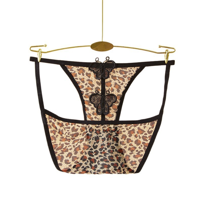 The new pure and sexy mesh leopard print women's underwear is comfortable and breathable, with a cut-out fine band and embroidered butterfly flower inside that is alluring Item Picture