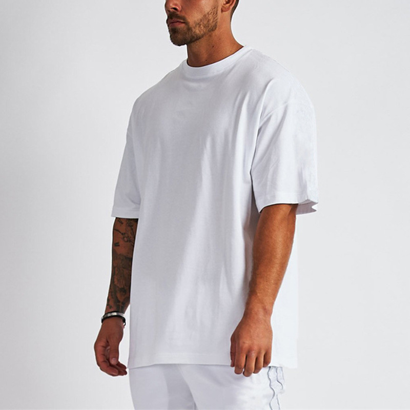 Summer blockbuster: All-cotton oversized men 's T-shirt: all-cotton loose plus-size solid color short-sleeved trendy men' s T-shirt details Picture