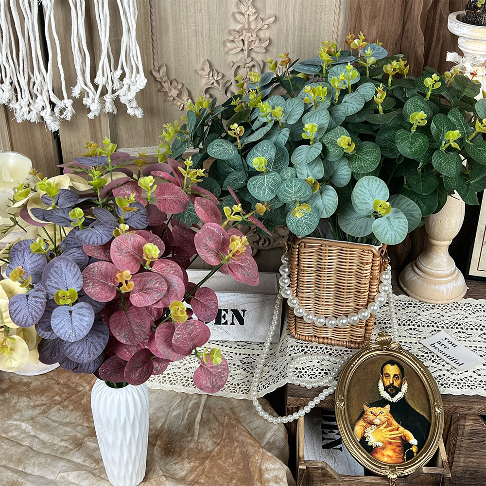 欧洲12叉尤加利仿真假绿植物仿真树叶子婚庆婚礼布置装饰造景插花