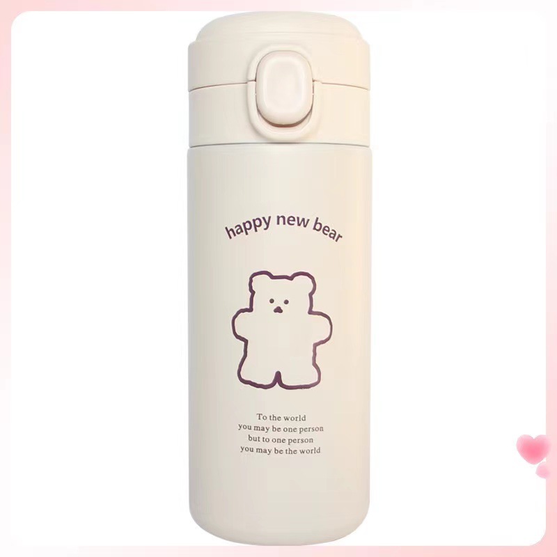 A cute and simple Korean girl's bear insulated cup, the same style as the Instagram-inspired water cup, a creative portable and adorable drinking cup Item Picture