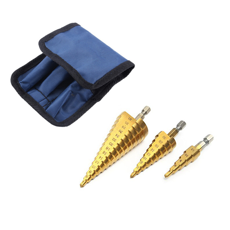 Cross-border best-selling hexagonal handle pagoda drill hand drill drilling tool set, multi-functional woodworking reaming step drill bit Item Picture