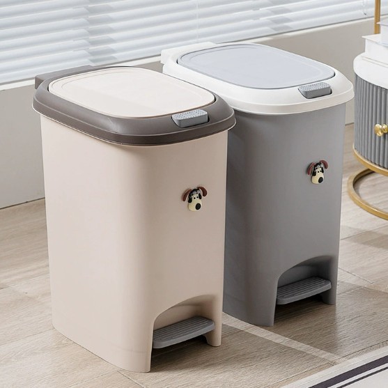 Cartoon dog foot press double-opening trash can, household bedroom, kitchen and living room trash can with lid Specification image
