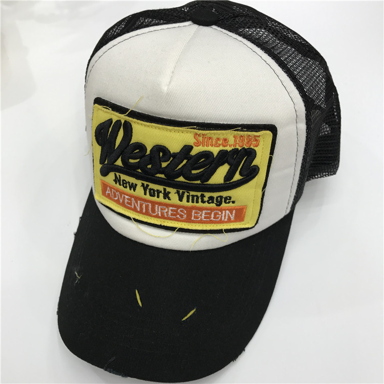Wholesale of best-selling mesh breathable baseball caps, Western sunshade cotton fabric patch embroidered letter caps with large brims Specification image