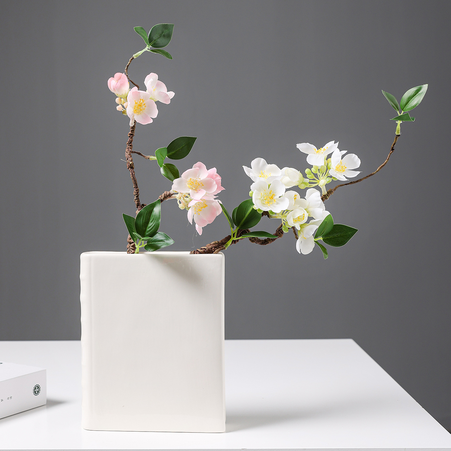 2025 Cross-border Creative Ceramic Book Vase, Nordic white glossy book-shaped vase decoration, hotel, home, living room, entrance hall table decoration Application Scenario