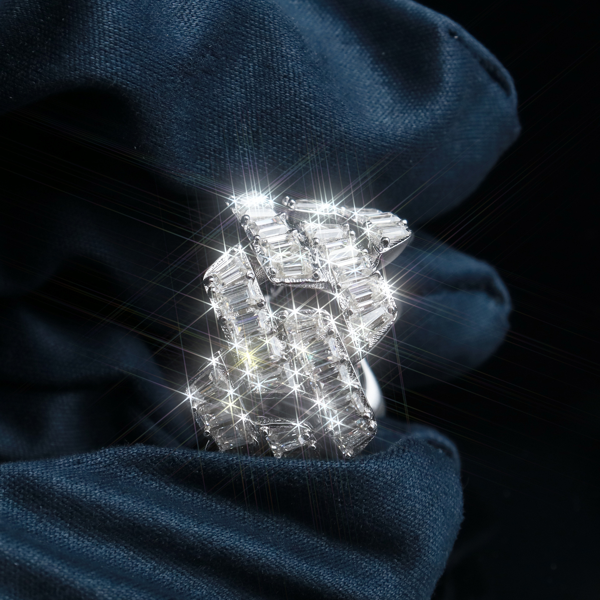 欧美跨境新款莫桑石菱形戒指嘻哈时尚款D色VVS莫桑石满镶指环批发