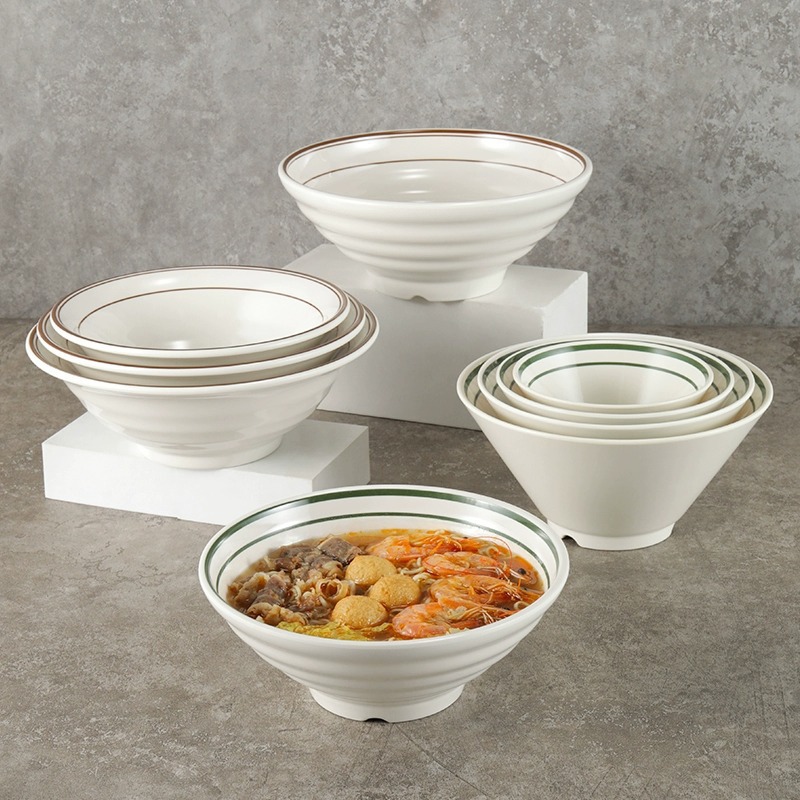Melamine tableware, ramen bowls, commercial creative bamboo hat bowls, imitation porcelain plastic beef noodle soup bowls, rice noodle bowls, spicy hot pot large bowls details Picture