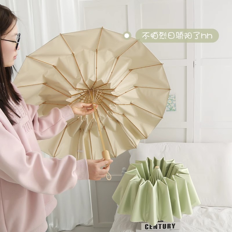 16-bone retro color rubber sun umbrella, all-purpose umbrella for female ins students, wind-resistant, sun-proof and UV-protective sunshade details Picture