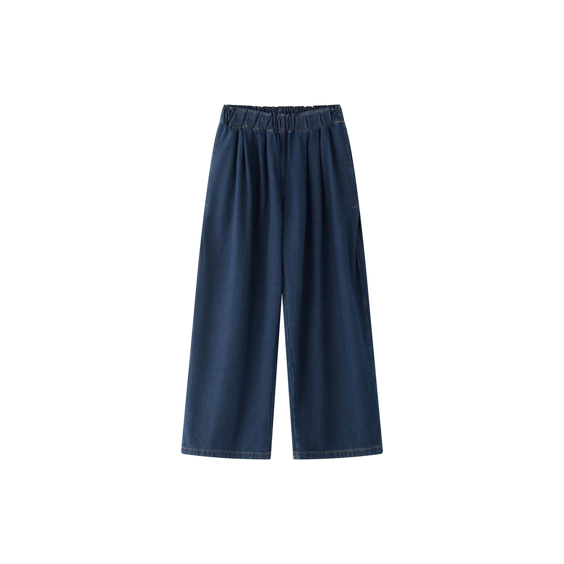 Dark blue high-waisted denim wide-leg pants for women, retro checkered pattern pants, bronze earthy warm pants for autumn and winter Item Picture