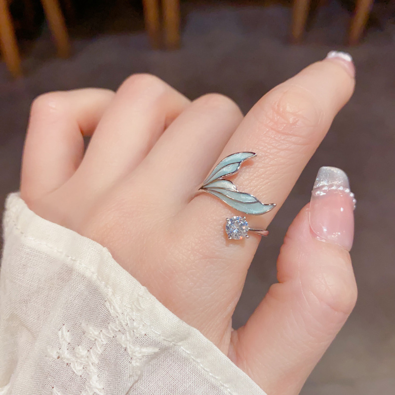 A niche fishtail zircon open ring with a fashionable and simple design, a delicate, light luxury and versatile ring wholesale Specification image