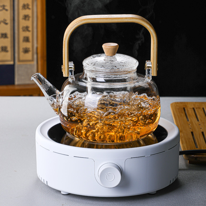 Heat-resistant tea boiling high borosilicate glass dual-purpose steaming and boiling teapot with a handle, transparent office heating, boiling water and health-preserving boiling teapot Application Scenario