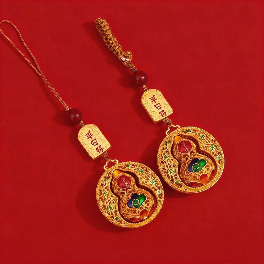 新款沙金平安符转动葫芦情侣款手机链包链钥匙扣汽车钥匙挂件国潮细节图