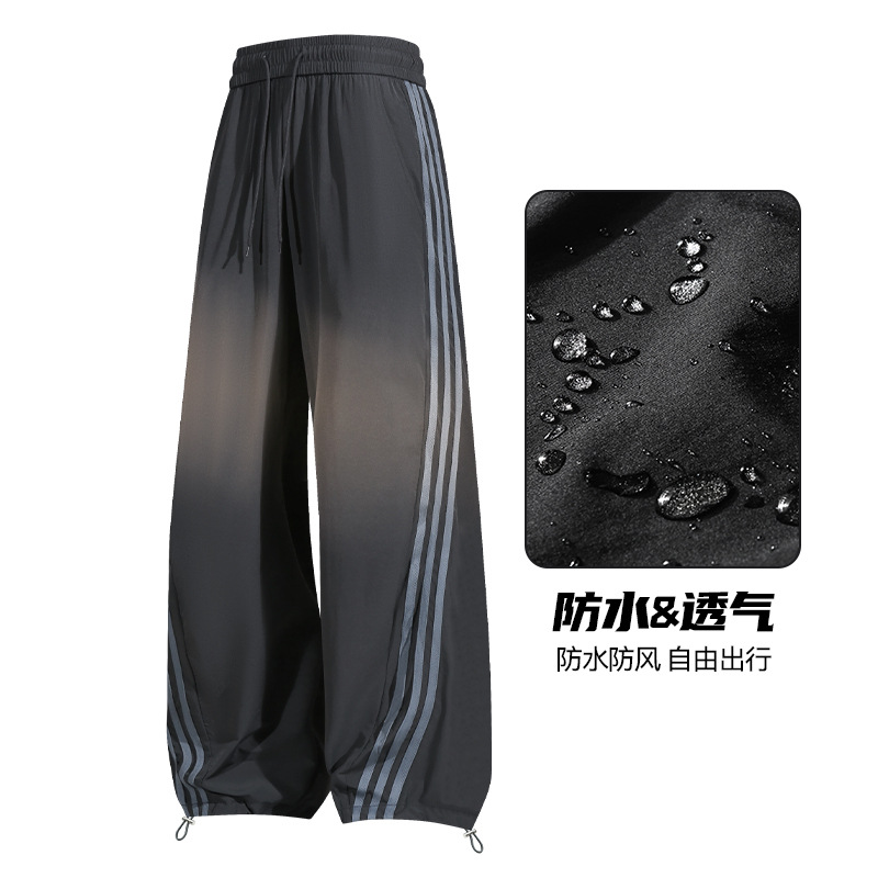 American ice silk nylon three-bar wide-leg curved knife sweatpants for men, spring and autumn loose casual pants, a trendy brand for both men and women Specification image